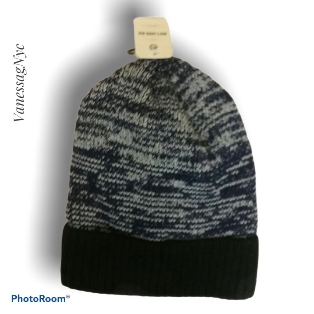 Men's Fleece Lined Hat Black & Blue NWT